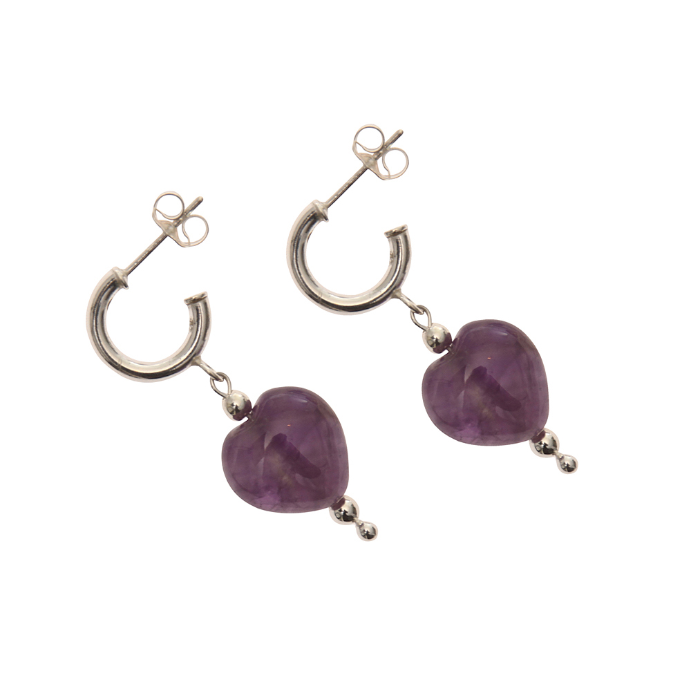 Amethyst Handmade Heart Earrings In Sterling Silver - Kelvedon Collection