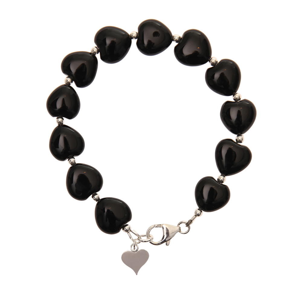 Black Agate Handmade Heart Bracelet In Sterling Silver - Kelvedon Collection
