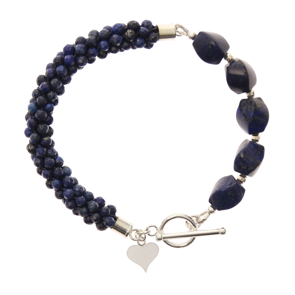 Lapis Lazuli Twisted Drum Handmade Bracelet In Sterling Silver - Astbury Collection