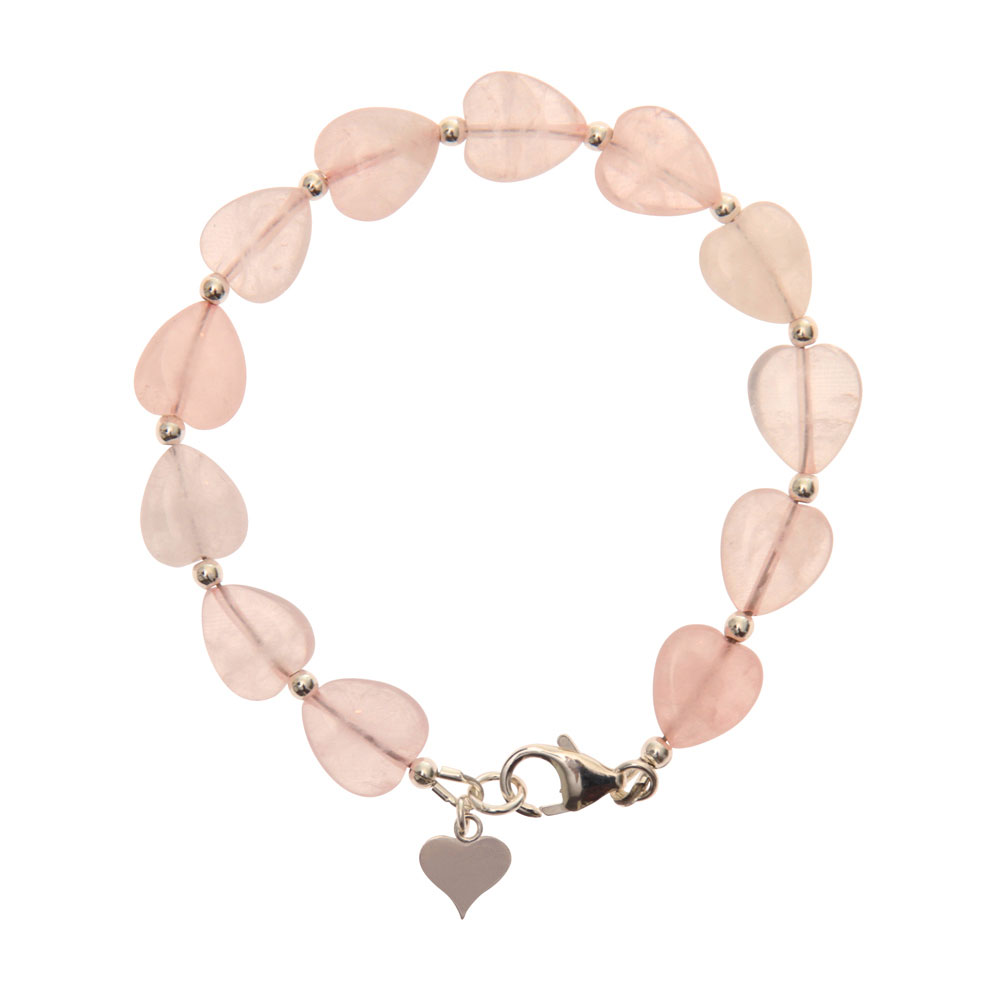 Rose Quartz Heart Bracelet in Sterling Silver - Kelvedon Collection