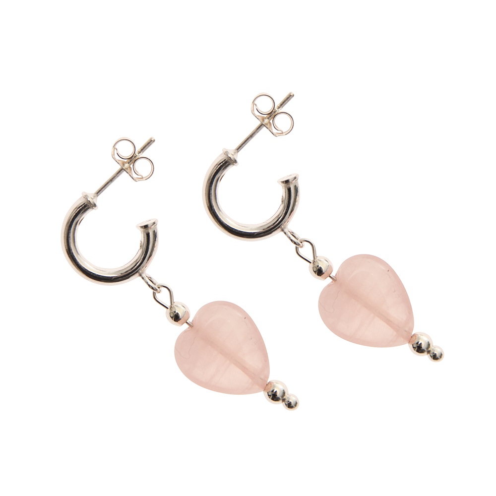 Rose Quartz Handmade Heart Earrings In Sterling Silver - Kelvedon Collection