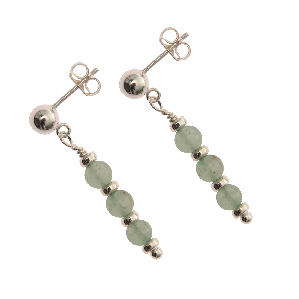 Green Aventurine Handmade Earrings in Sterling Silver - Dorsey Collection
