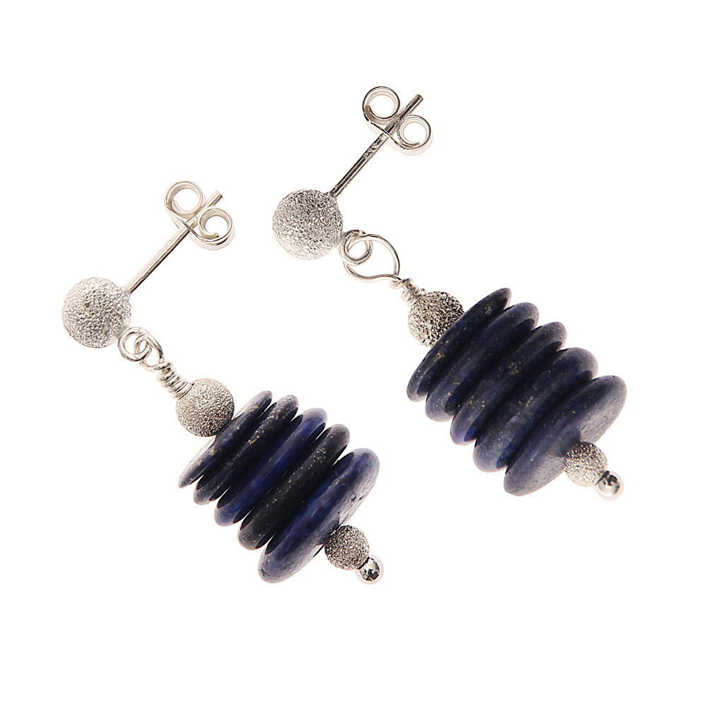 Lapis Lazuli Fancy Slice Handmade Earrings in Sterling Silver - Trevia Collection