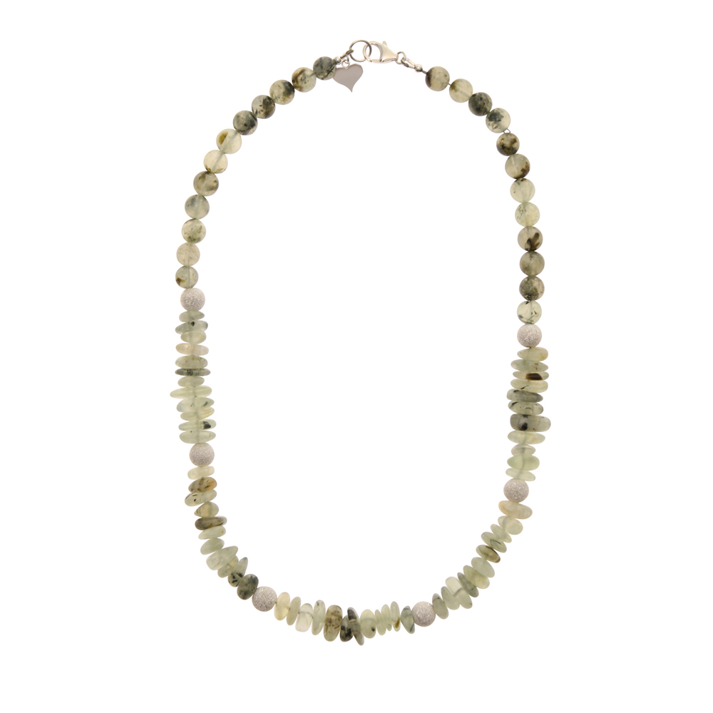Prehnite Fancy Slice Handmade Necklace in Sterling Silver - Trevia Collection