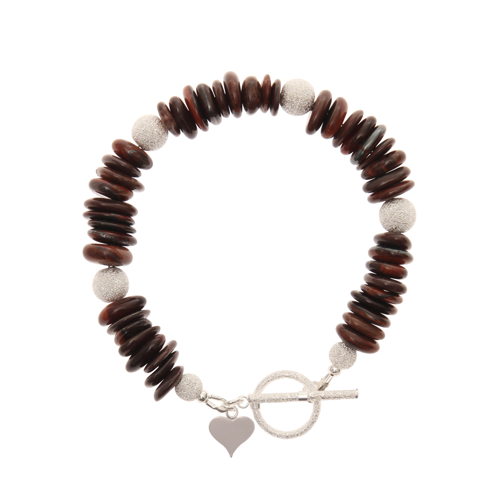 Red Tigers Eye Fancy Slice Handmade Bracelet in Sterling Silver - Trevia Collection