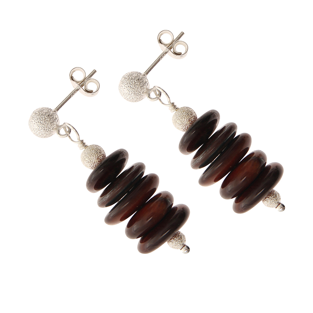 Red Tigers Eye Fancy Slice Handmade Earrings in Sterling Silver - Trevia Collection