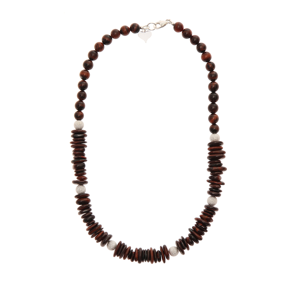 Red Tigers Eye Fancy Slice Handmade Necklace in Sterling Silver - Trevia Collection